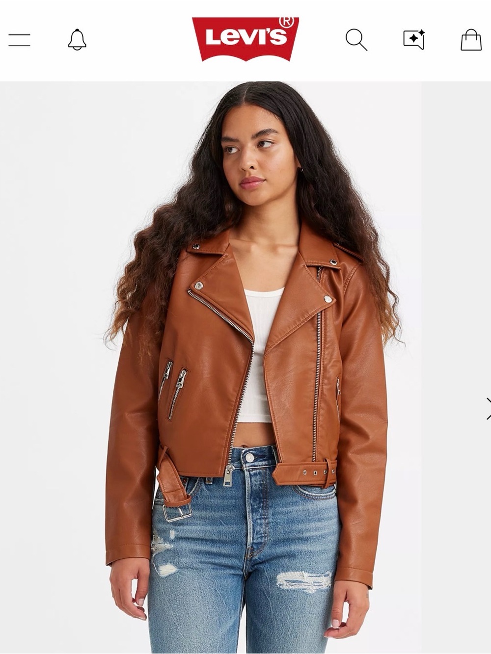 Levi's Women's Cognac Faux Leather Moto Biker Jacket Belted Size M NWOT